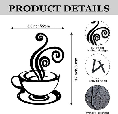 Oubasa Metal Coffee Cup Wall Decor, Minimalist Cafe Themed - Image 3