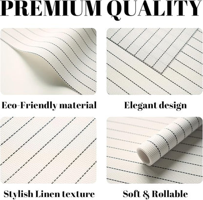 Placemats Set of 6 Vinyl/Plastic Woven Place Mats for Kitchen Table Indoor/Outdoor Washable Placemat Wipeable Dining Table Mats (White Stripes,6)