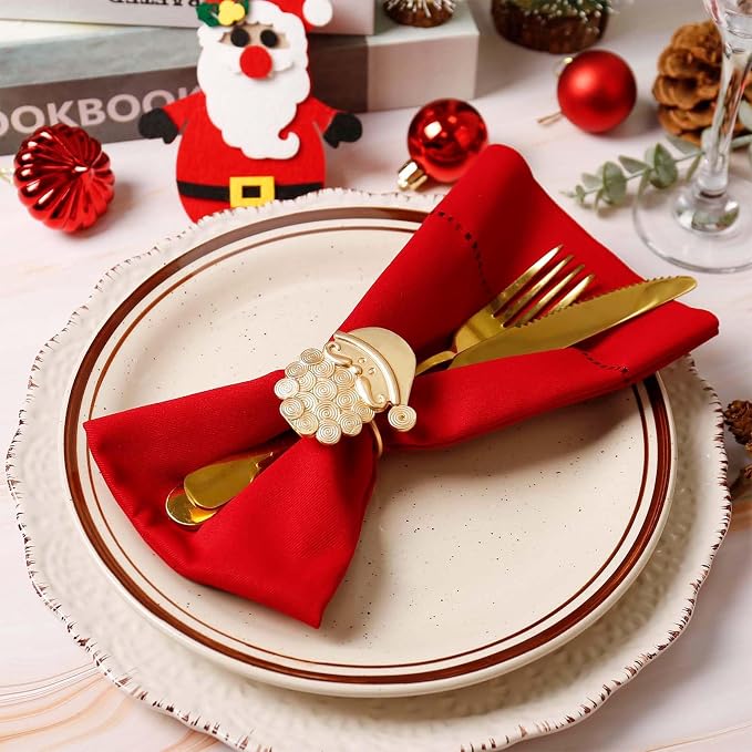 wonlex Christmas Napkin Rings Set of 6, Metal Golden Napkin Ring Serviette - Image 6