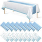 16Pack Disposable Plastic Tablecloths and Satin Table Runner Set White and by MASHAN