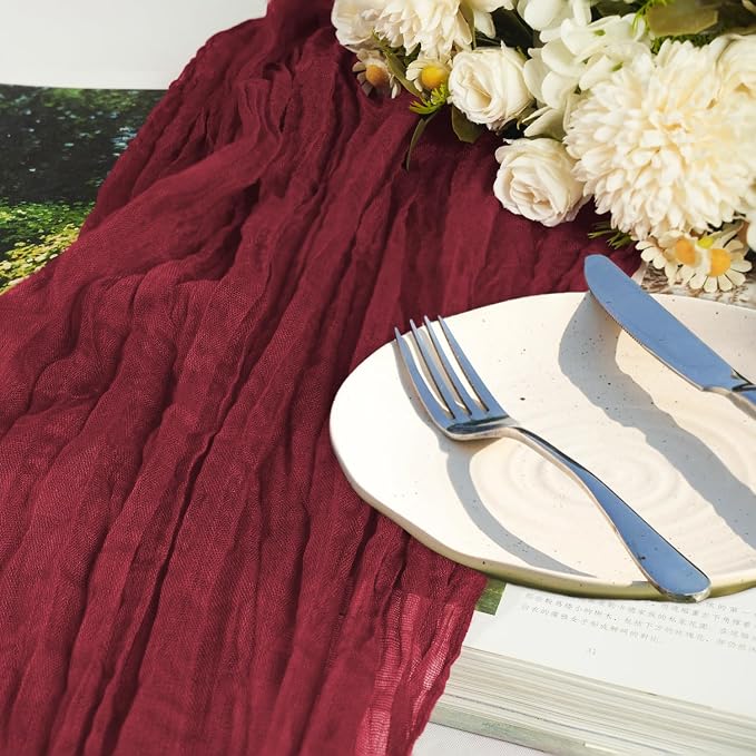 12 Pack Burgundy Cheesecloth Table Runner 10ft Boho Gauze Cheese Cloth Table - Image 4