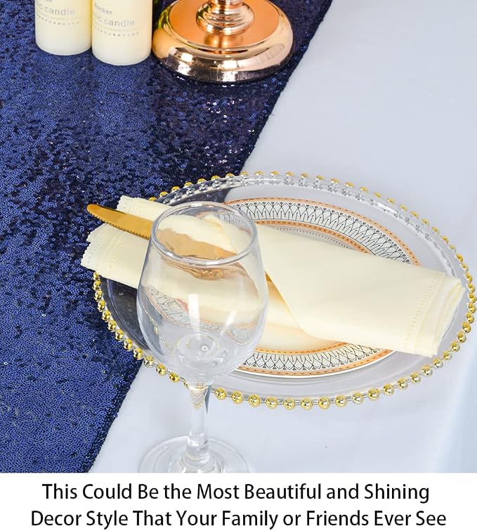 ShiDianYi 12''x72'' Navy Blue Sequin Table Runner - Image 4
