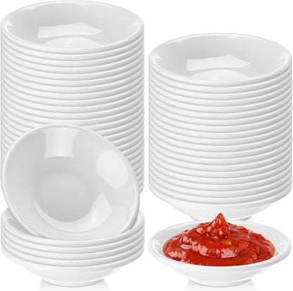 Mimorou 100 Pcs Soy Sauce Dish White Dipping Bowls Bulk, 1.2 oz Asian Small Sauce Bowls for Sushi, Ketchup, Vinegar, Olive Oil, Soy, Spices, BBQ Chip and Dip Serving Bowl Set Gift (Resin)
