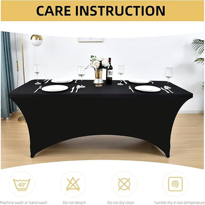 10-Pack 6ft Black Spandex Table Covers for Rectangle Standard Folding Tables - Wrinkle Resistant Stretch Tablecloths - Ultimate Fitted Table Protector for Parties, Banquet, Wedding