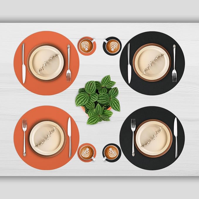 Myir JUN 15 Inches Round Placemats Set of 6 Faux Leather Place Mats | - Image 2