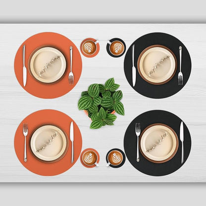 Myir JUN 15 Inches Round Placemats Set of 6 Faux Leather Place Mats | - Image 2