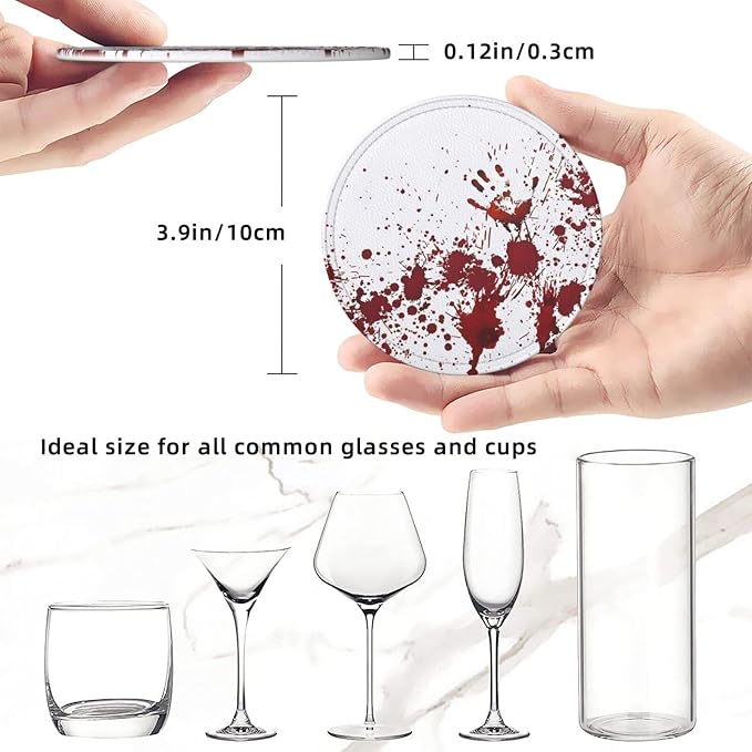 6 Pcs Halloween Haunted House Decoration Scary Bloody Handprint Leather Coasters - Image 8