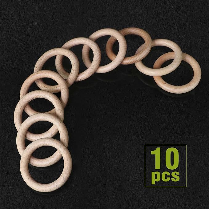 FoDau770 10pcs Natural Beech Wooden Rings, Unfinished Solid Wood Rings Heavy - Image 2