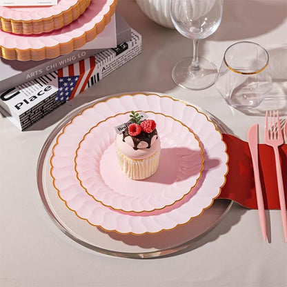 Lullaby 60PCS Pink Scalloped Plastic Plates - Image 5