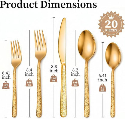 20 Piece Gold Silverware Set, Stainless Steel Silverware Set - Image 2