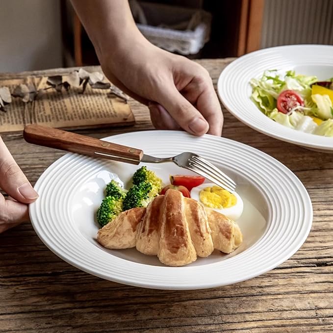 Pasta Bowls Plates Set of 6, 8.5inch Ceramic Plates tableware, Shallow Soup - Image 6