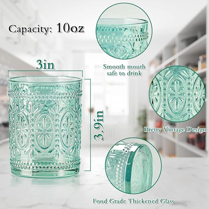 Darlion Vintage Glassware, 10oz Green Glass Cups | Food Grade Glass, Lead-Free - Image 2