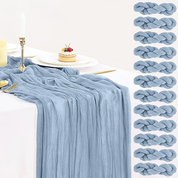 12 Pack Dusty Blue Cheesecloth Table Runners 35x120 Inch, Semi Sheer Boho Gauze by BlueTopCoLtd