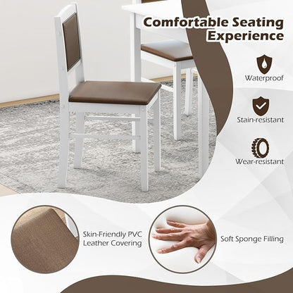 POWERSTONE Farmhouse Wood Dining Table Set for 4, Space-Saving Kitchen Table 4 Chairs Paded PU Leather, Rectangular 5 Piece Dining Table Set 4 Rubberwood Legs Chairs for Kitchen Indoor Dinner (White)