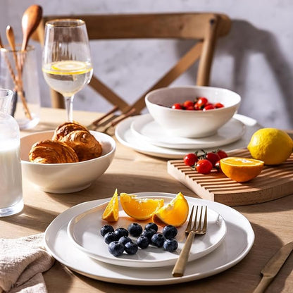 LERATIO Ceramic Dinnerware Sets for 4,Porcelain Plates and Bowls Sets with Wavy Edge,Microwave & Dishwasher & Oven Safe,Light Weight & Scratch Resistant Dishes Sets