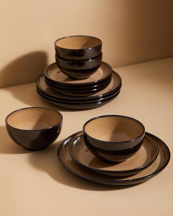 Santorini Mist Terracotta Reactive Glaze Plates and Bowls Sets, Stoneware - Image 5