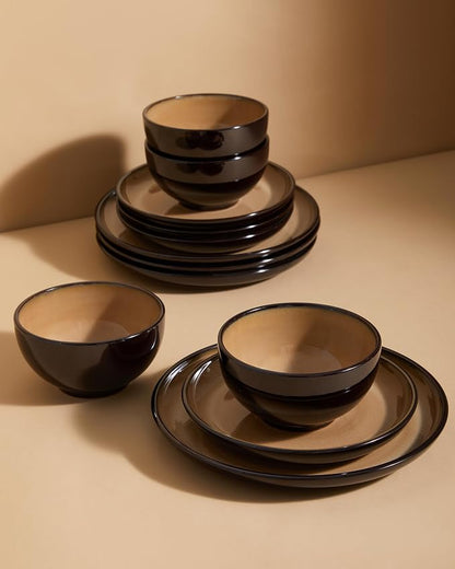 Santorini Mist Terracotta Reactive Glaze Plates and Bowls Sets, Stoneware - Image 5
