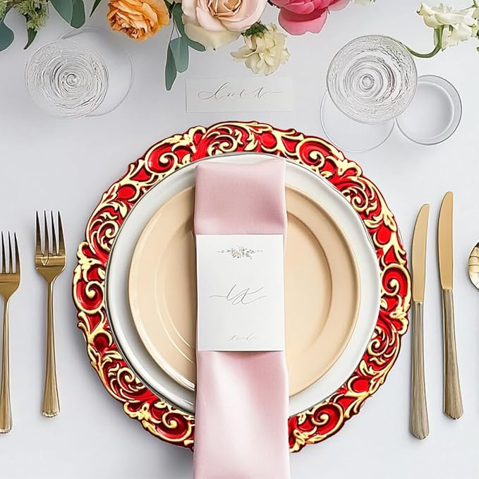 Red Charger Plates with Gold Embossed Rim, Plate Chargers - Image 3