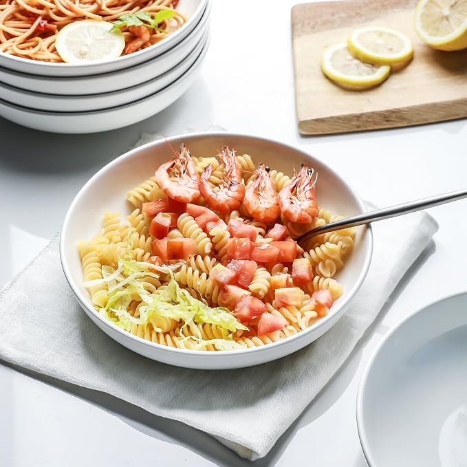 Selamica Porcelain 8.6 inch Salad Pasta Bowls, 34 OZ Bowls Plates, Wide and - Image 2
