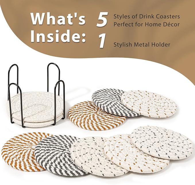 10 Pcs Drink Coasters with Holder, 5 Colors Absorbent Coasters - Image 2