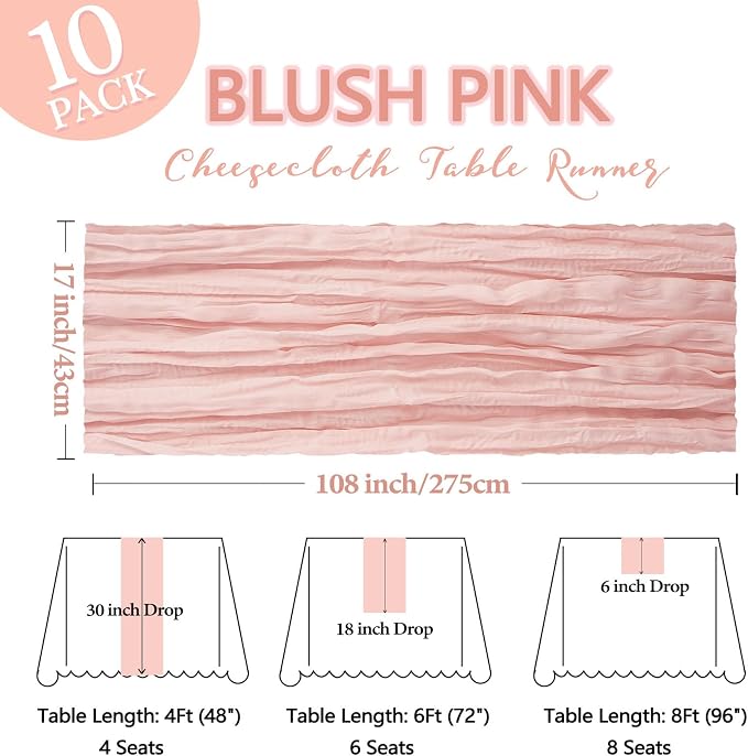 10 Pack 17 x 108 Inch Blush Pink Table Runner Cheesecloth | Gauze Cheese Cloth - Image 2