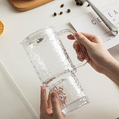 INSETLAN 26oz Water Ripple Glass Tumbler with Handle and Lid, Set of 2 – Reusable Iced Coffee Cups with Lids, Clear Glass Cups with Straw for Coffee, Smoothies, Tea, Juice – Perfect for any Occasion