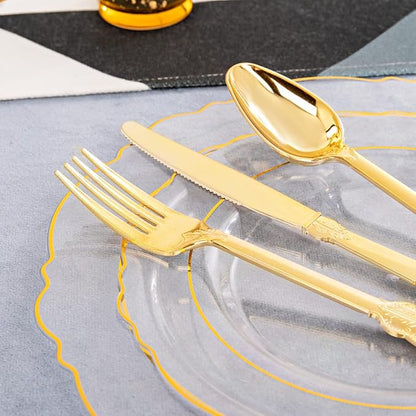 YOUBET 125PCS Clear Gold Plastic Plates - Image 2