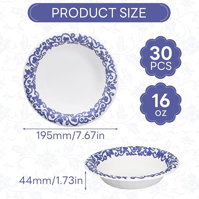 30 Count Paper Bowls 16 Oz, Large Bowls Disposable Heavy Duty, Microwave & - Image 2