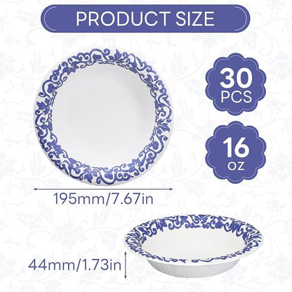 30 Count Paper Bowls 16 Oz, Large Bowls Disposable Heavy Duty, Microwave & - Image 2