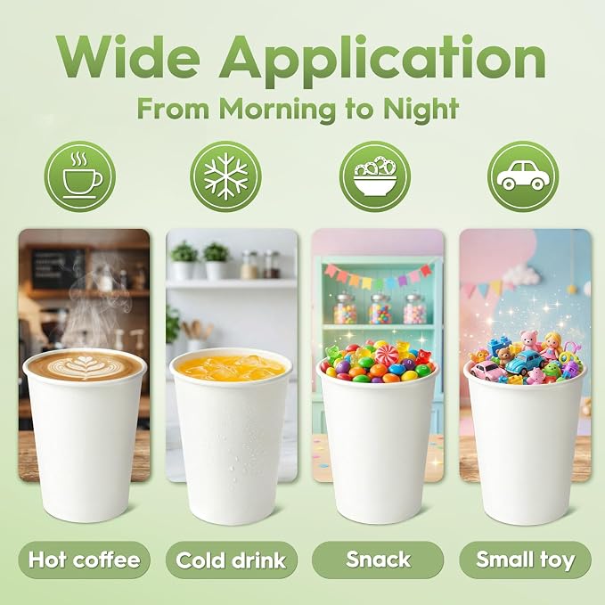 Glotoch Express Paper Cups 12 oz 300 Pack Leak-Proof Disposable Coffee Cups | - Image 11