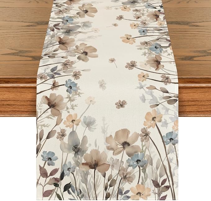 Artoid Mode Brown Poppy Flowers Floral Blossom Summer Table Runner, Spring Fall by ArtoidMode