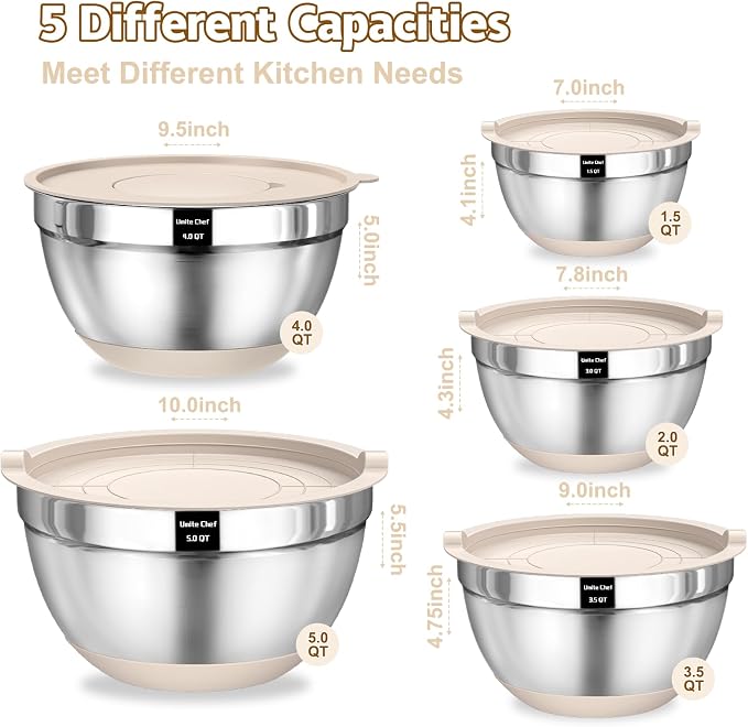 Umite Chef Mixing Bowls with Airtight Lids Set, Non-Slip Bottoms, 1.5QT - Image 2
