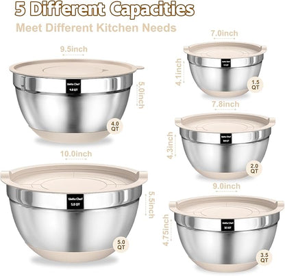 Umite Chef Mixing Bowls with Airtight Lids Set, Non-Slip Bottoms, 1.5QT - Image 2