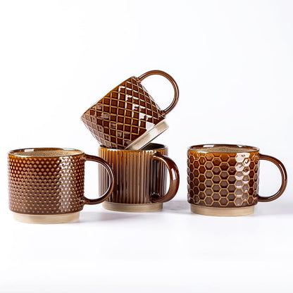 GBhome 6 OZ Stackable Coffee Mugs Set of 4, Ceramic Coffee Cups Set | 4 by GBhome