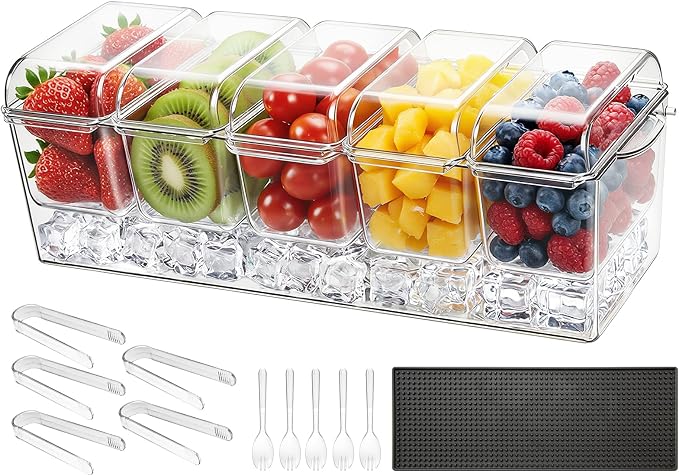 VEVOR Chilled Condiment Server Caddy, 5 Compartment Ice Cooled Serving Container by VEVOR