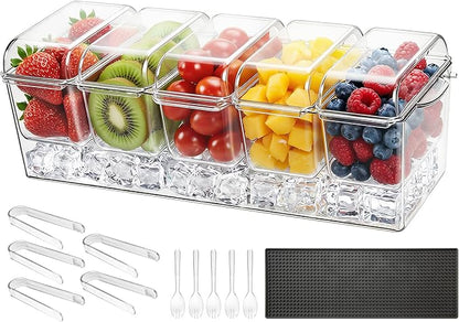VEVOR Chilled Condiment Server Caddy, 5 Compartment Ice Cooled Serving Container by VEVOR