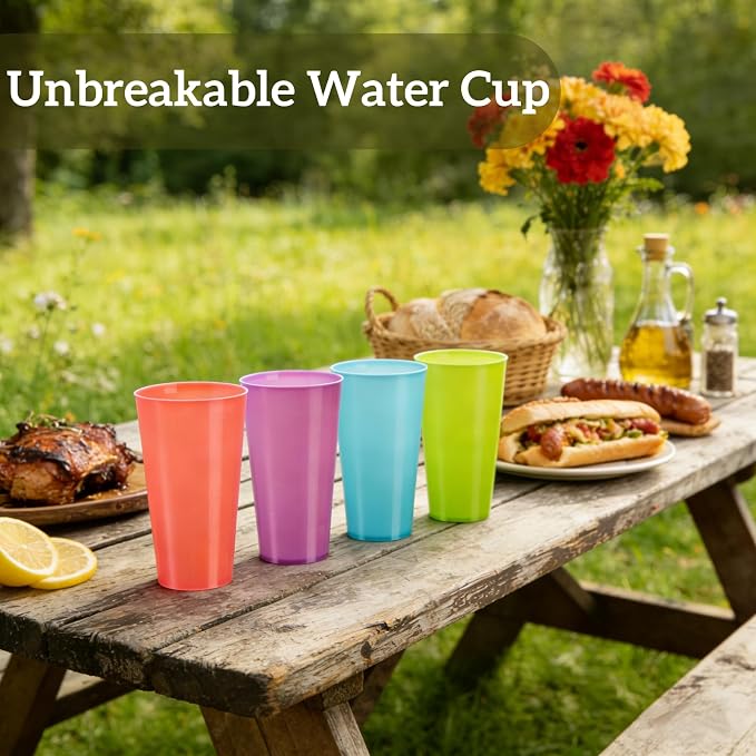Pumtus 24 Pack Reusable Plastic Cups, 13 OZ Colorful Unbreakable Water Tumbler - Image 6