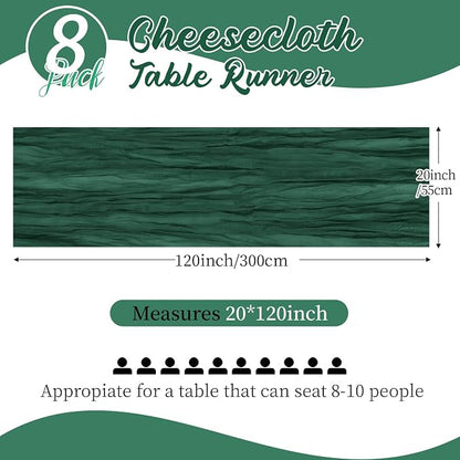 8 Pack Emerald Green Cheesecloth Table Runners 20x120 Inch Gauze Table Runner - Image 2