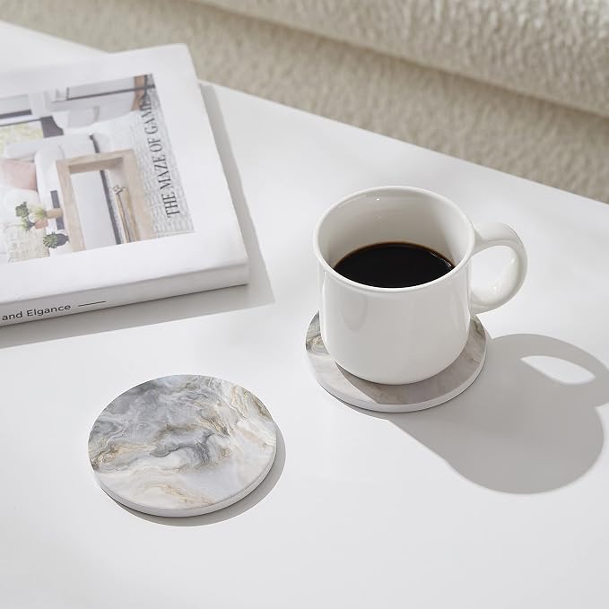 Set of 6 Abstract Gray White Marble Coasters - Image 2