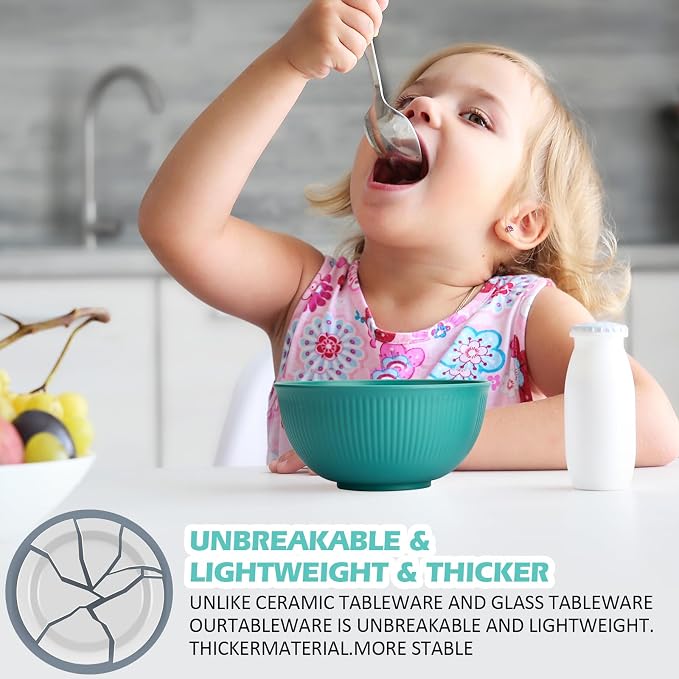 Unbreakable Cereal Bowls 24 oz, Plastic Reusable Light Weight Bowl, Lightweight - Image 4