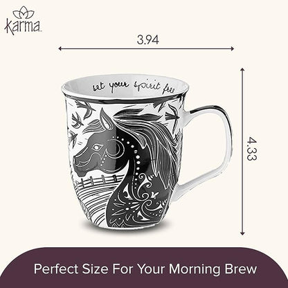 Karma Gifts 14 oz Black and White Boho Mug Horse - Image 5