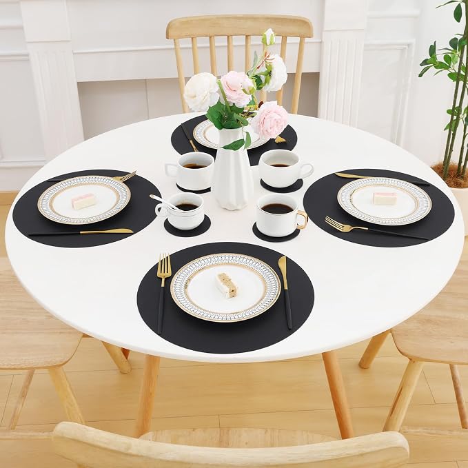 Homaxy Round Faux Leather Placemats and Coasters, Wipeable Place Mats, - Image 8