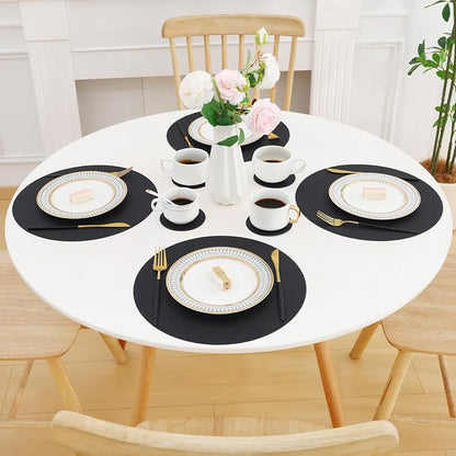 Homaxy Round Faux Leather Placemats and Coasters, Wipeable Place Mats, - Image 8