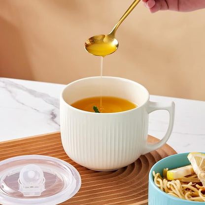 Ceramic Soup Bowl with Handle & Lid, Large 32oz Microwave Ramen Bowl White | - Image 2