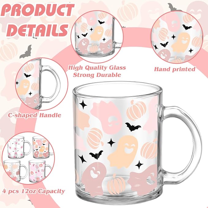Tioncy 4 Pcs Halloween Ghost Coffee Mugs 12 oz Ghost Glass Cups - Image 3