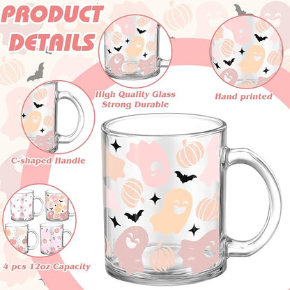 Tioncy 4 Pcs Halloween Ghost Coffee Mugs 12 oz Ghost Glass Cups - Image 3
