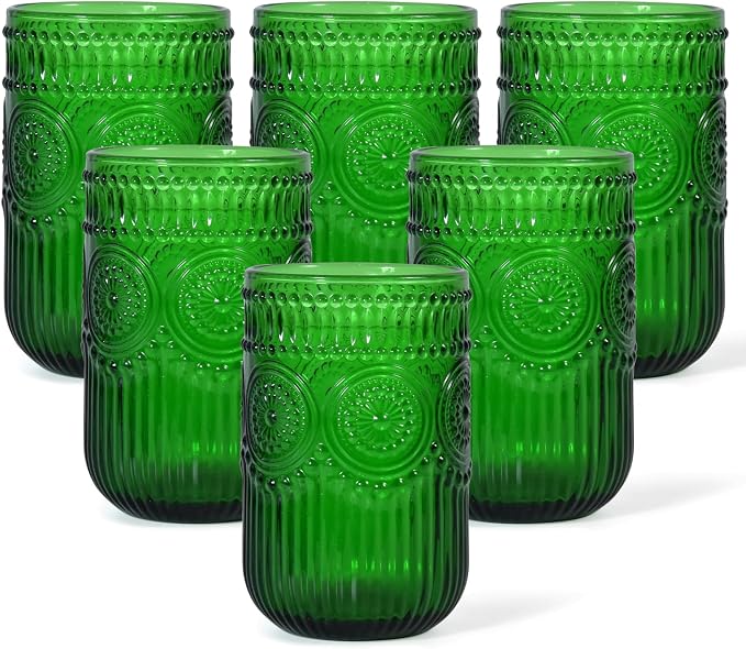 CHLJAR Christmas Green Vintage Wine Drinking Glasses Set of 6, 14 oz hobnail by Unknown