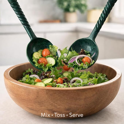 SS CRAFTS INDIA Premium 12.5" Forest Green Marbled Resin Salad Servers | Set of - Image 2