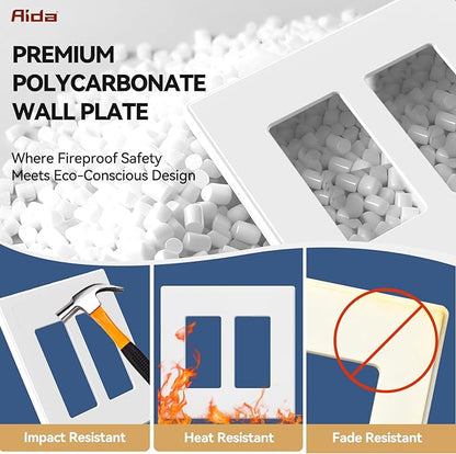 AIDA 4 Pack Screwless Wall Plate cover, 2 Gang Wall Plate Screwless Outlet Switch Covers Outlet Covers Switch Plate Wall Plates for Electrical Outlets and Switches, UL Listed -Matte White