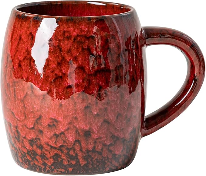 Crimson Magma Ceramic Coffee Mug - 21 oz Large Coffee Cup by XIYUANJI